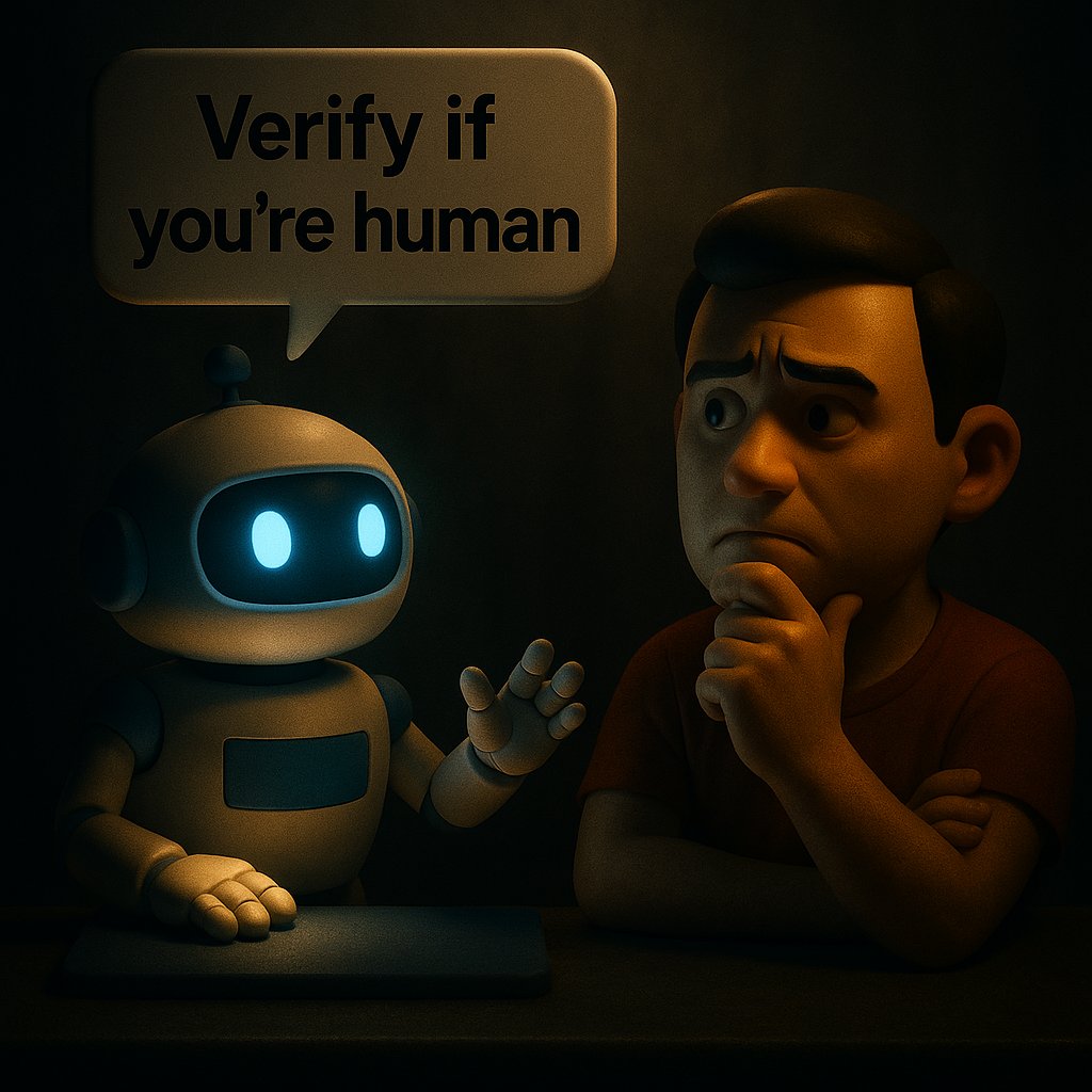 0xVeepul's tweet image. 𝐄𝐱𝐢𝐬𝐭𝐞𝐧𝐭𝐢𝐚𝐥 𝐌𝐨𝐝𝐞 𝐀𝐜𝐭𝐢𝐯𝐚𝐭𝐞𝐝

𝕏🤖: &quot;Please verify if you&apos;re human.&quot;
Me👨‍🦱: Internally questioning everything.
What if I’m not?

#AI #Meme #RobotOverlords #DeepThoughts #TechHumor #X