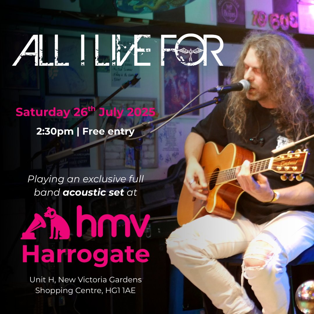 ALLILIVEFOR's tweet photo. HARROGATE! We have two shows coming up for you. π
- 26/07 - HMV Live & Local (Acoustic Set)
- 02/08 - The Den, Harrogate
Track us on Bandsintown for all upcoming shows: https://t.co/UH4Ij6pERy
#allilivefor #metalband #gig #acousticgig https://t.co/vE3DdKxufZ