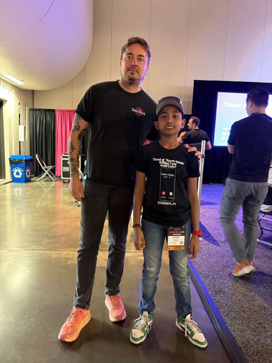 agentsrihan's tweet photo. Probably the youngest to ever launch a product at a conference  — in front of 1,500 founders and investors 👀

Last week I launched my startup at @SaaStock , Austin.

The experience? Amazing.

Everyone laughed and clapped when they saw my team slide. 😂 (Check photos below)

@antonosika you and @lovable team are going to love this photo. @ChatGPTapp @canva 

@alextheuma thanks for the opportunity. Eagerly waiting for the video ;) 

@NathanLatka It was great meeting you. Looking forward to the interview recording.

Do you attend conferences — or do you think they’re a waste of time for solo builders?

I got my customer that day🥳