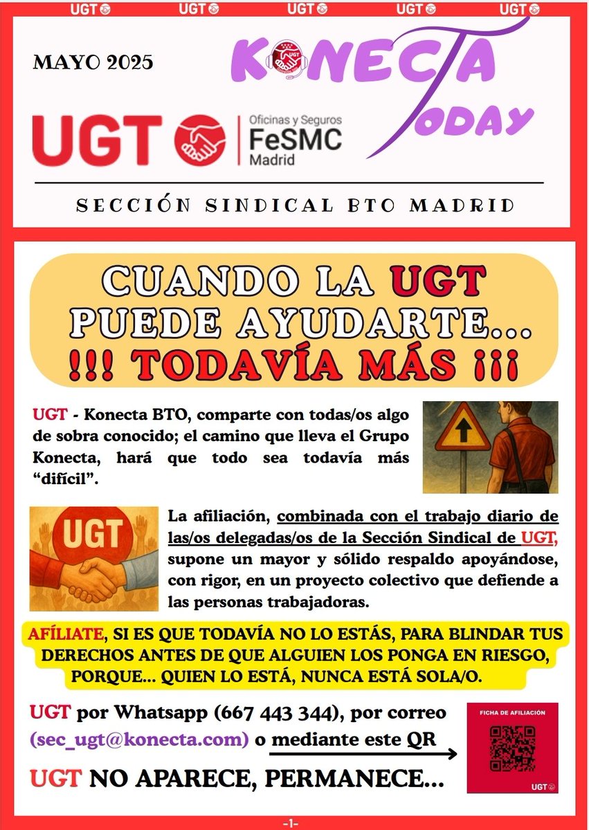 ugtkonectabto's tweet photo. BOLETÍN UGT KONECTA TODAY
MAYO'25
#UGT #Konecta #mayo#Boletin #KONECTATODAY
🔹LA DERIVA DE KONECTA Y LA AYUDA DE UGT
🔹FÓRMATE! TÚ DECIDES.
🔹PROTOCOLOS DE KONECTA
🔹¿HAY PREVENCIÓN EN KONECTA? https://t.co/AaFLsDLXLq