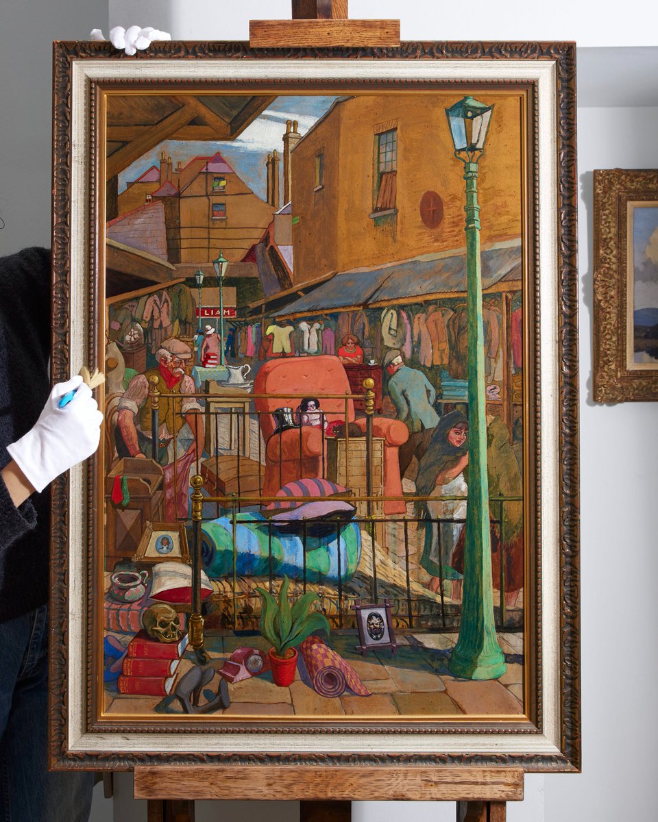 Harry Kernoff was known for his distinctive pictures of Dublin and its characters. Here we have one of his best works - 'Anglesea Market'. It connected Moore Street with Mary Street and was where people could buy and sell all kinds of second hand objects. 

Lot 32. 26 May Auction