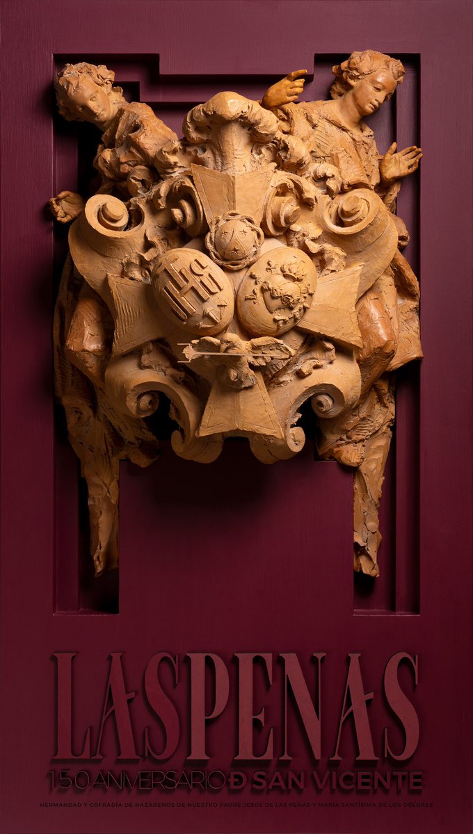 𝐋𝐀𝐒 𝐏𝐄𝐍𝐀𝐒, 𝟏𝟓𝟎 𝐀𝐍𝐈𝐕𝐄𝐑𝐒𝐀𝐑𝐈𝐎
95x53,5 cm
Madera estucada y terracota en su color.