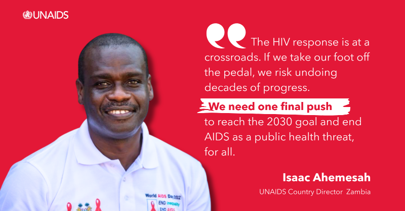 UNAIDS's tweet photo. US funding cuts have impacted Zambia’s HIV response. But the government and partners are stepping up.

UNAIDS' @IsaacOffei11 shares how the country is mitigating the impacts to protect the health and lives of people living with HIV, and how UNAIDS is supporting these efforts.