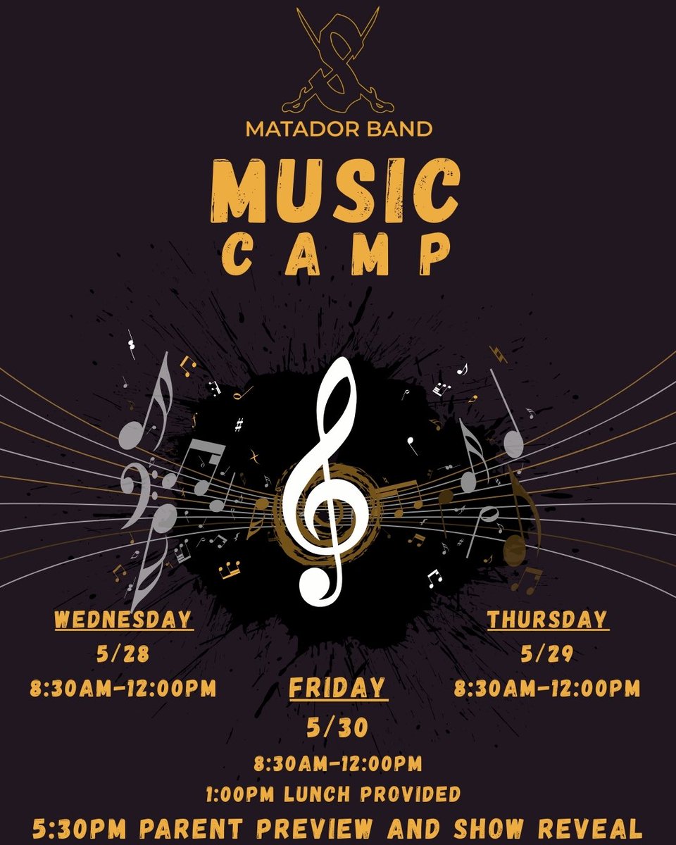 Current 8th graders! See below for info on the Mighty Matador Band’s music camp next week⬇️
#MusicforAll #BandCamp