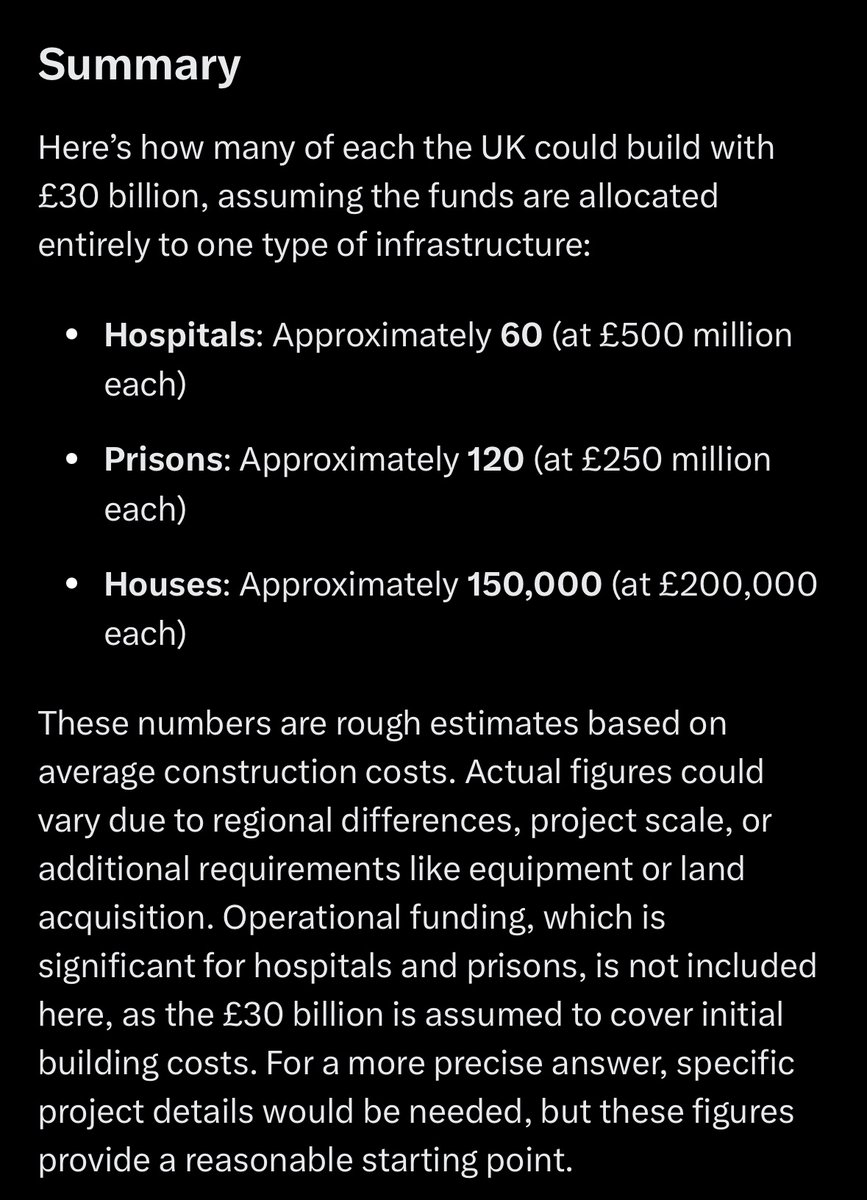 Grok, how many hospitals, prisons or houses could the UK build and fund for £30 billion?

#ChagosIslands