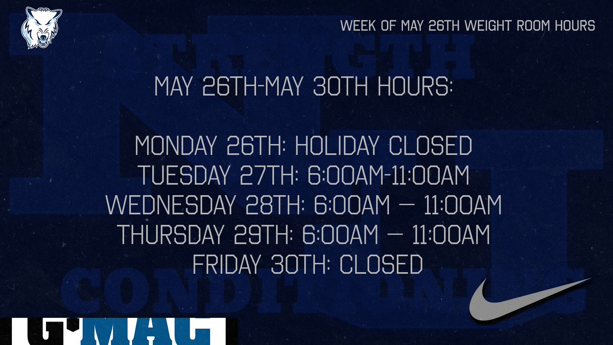 Here are the weight room hours for next week!