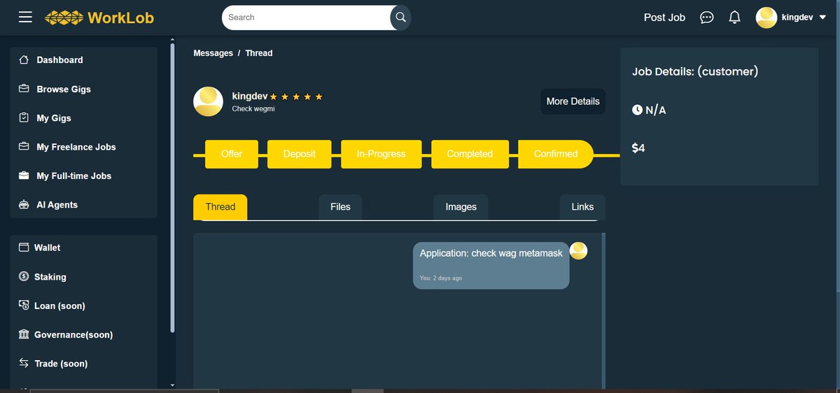 WorkloobGlobal's tweet photo. At WorkLob, clients and talents connect seamlessly with built-in actions:
Offer • Deposit • In Progress • Complete • Confirm

One interface. All the power.
Built for trust. Powered by @base @buildonbase from @baseafricaa 
#WorkLob  #Web3Work #OnchainFreelance #BuildOnBase https://t.co/q5fEIeRlPX