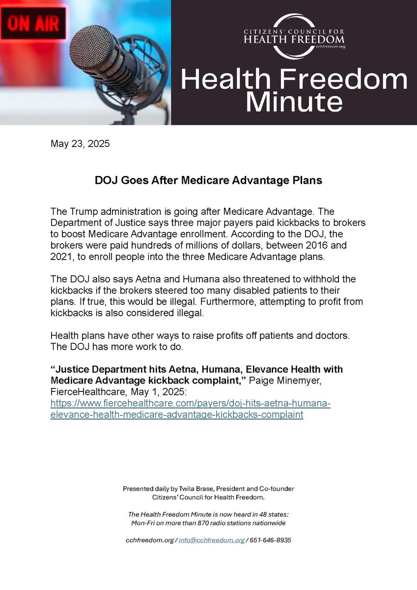 CCHFreedom's tweet photo. Health Freedom Minute | Listen to today's HFM audio on CCHF's homepage: https://t.co/8XlqAdEpQO https://t.co/G80AXkcFDz