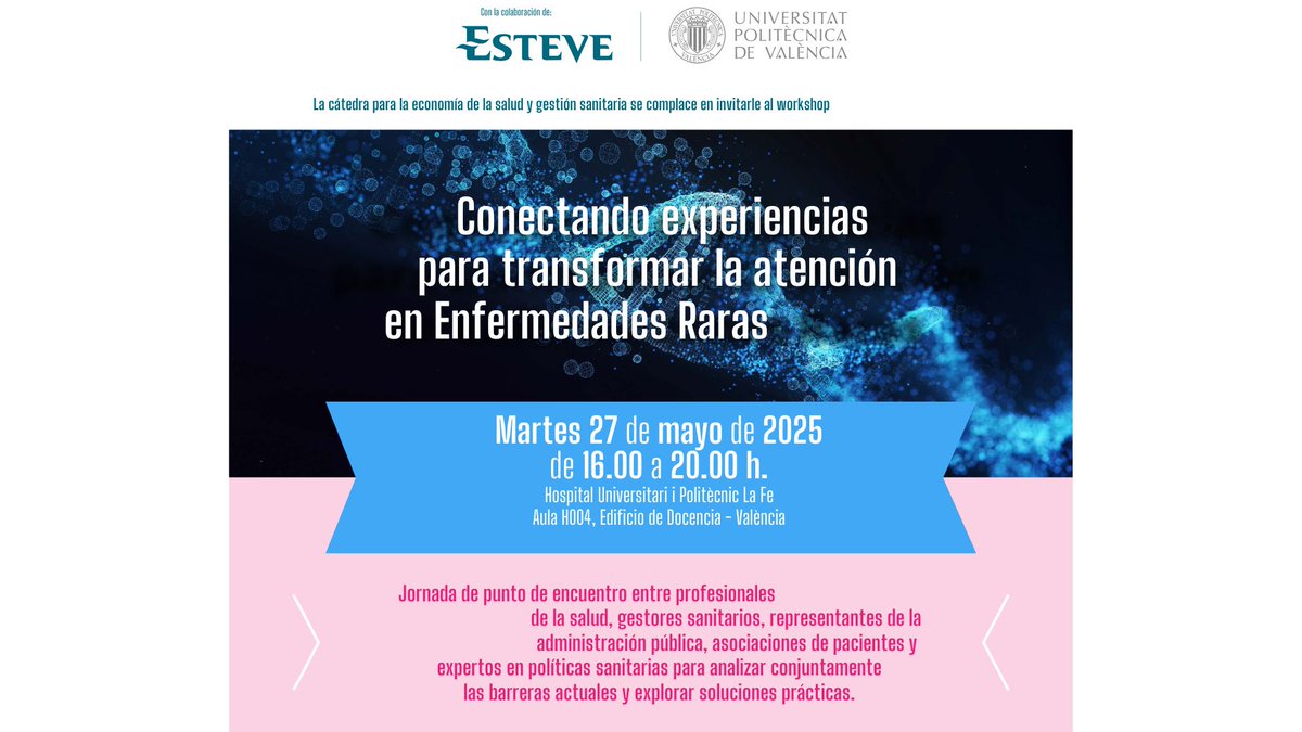 FEDER | Enfermedades Raras (@feder_ong) on Twitter photo 📢 El 27/05 estaremos en el workshop "Conectando experiencias
para transformar la atención
en ER" en <a href="/HospitalLaFe/">HospitalLaFe</a> (València).
Nuestro vocal Mauro Rosati participará en la mesa sobre acceso a medicamentos huérfanos.
🕓 16:00 h
📍 Presencial y online
👉 workshoperare.com 📢 El 27/05 estaremos en el workshop "Conectando experiencias
para transformar la atención
en ER" en <a href="/HospitalLaFe/">HospitalLaFe</a> (València).
Nuestro vocal Mauro Rosati participará en la mesa sobre acceso a medicamentos huérfanos.
🕓 16:00 h
📍 Presencial y online
👉 workshoperare.com