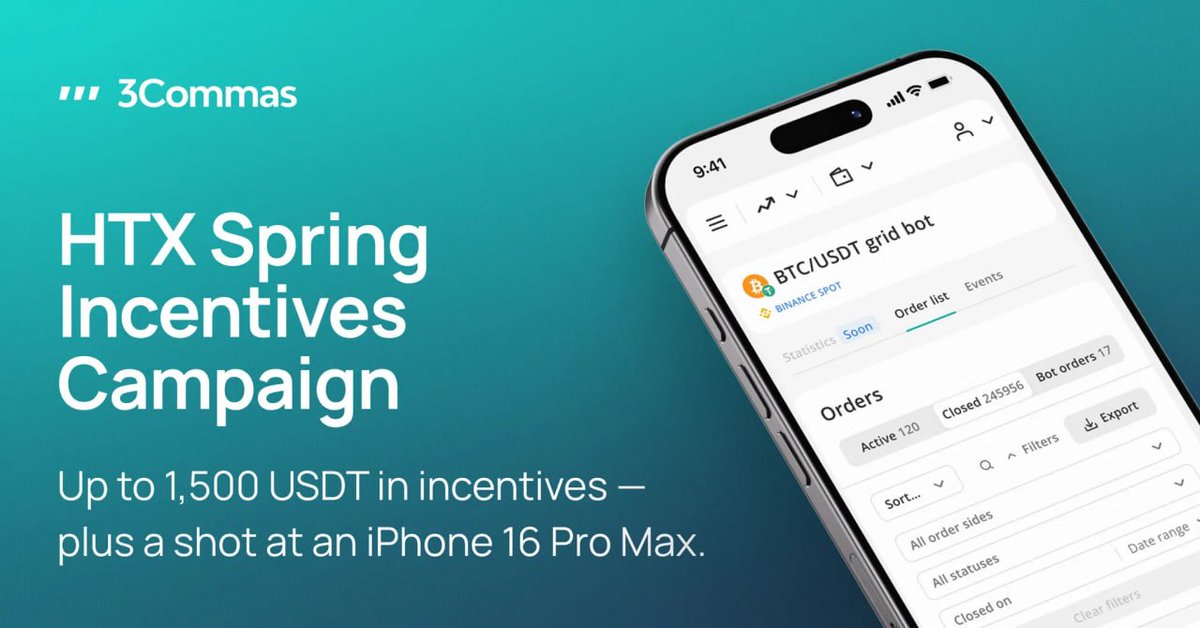 HTX 1500 USDT Incentives Campaign!

• Top traders enter to win an iPhone 16 Pro Max

📅 Ends June 1st, 2025

🔗 Join here: 3c.wiki/htx3C

New to #HTX? Trade 1,000 #USDT via #3Commas &amp; get 10 USDT back (first 50 users)

HTX has the liquidity and coin pairs. 3Commas has