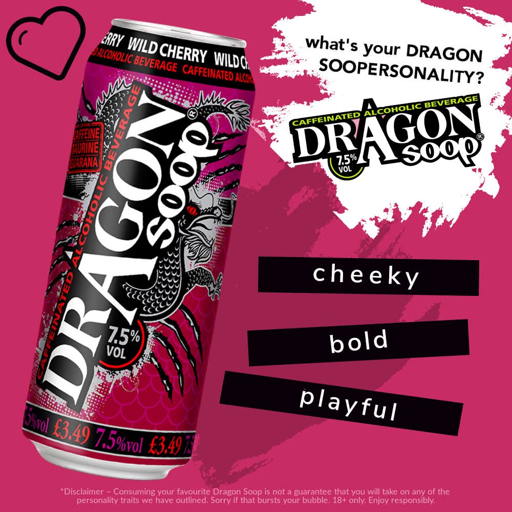 Cheeky 😝, Bold 💪 , Playful 😉 - What's your Dragon Soopersonality?

dragonsoop.com/blog/a-guide-t…

7.5% ABV. Contains Caffeine, Taurine &amp; Guarana. 18+ only.

Please enjoy #dragonsoop responsibly
