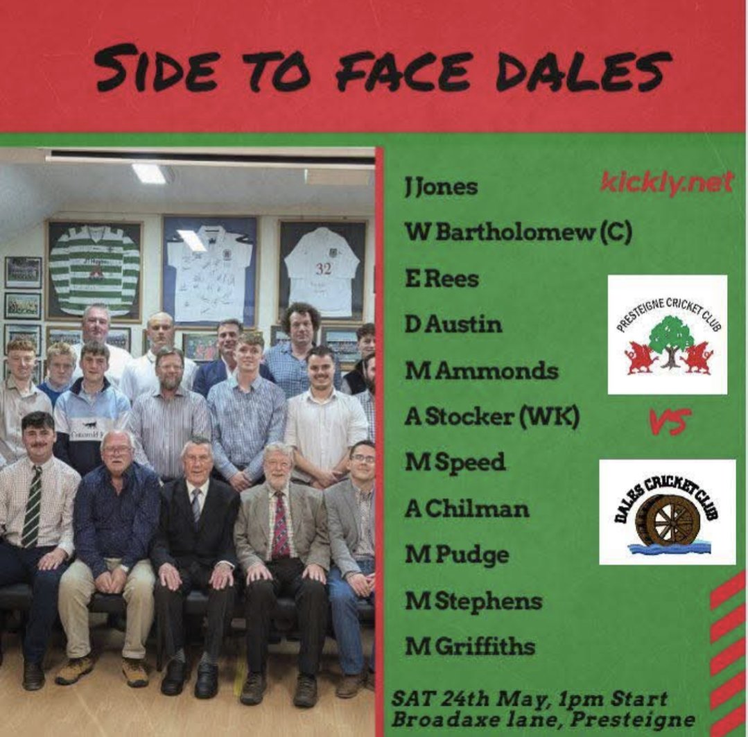 Presteigne Cricket Club (@presteignecc) on Twitter photo Those that have declared availability tomorrow so therefore are having a game!! 1pm start at Broadaxe so come on down and support the lads. <a href="/Worc_cl/">Worcestershire County League</a> Those that have declared availability tomorrow so therefore are having a game!! 1pm start at Broadaxe so come on down and support the lads. <a href="/Worc_cl/">Worcestershire County League</a>