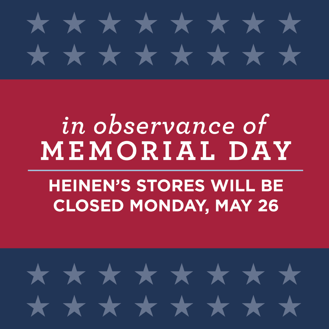 🫡 Friendly reminder that all Heinen's store locations will be closed on Monday, May 26th.