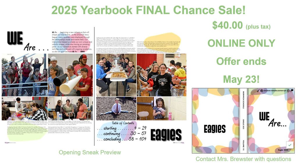LAST CHANCE! Order your 2025 yearbook before it's too late.! All online sales final TODAY! No extras will be ordered. Check order status with Mrs. Brewster.
jostens.com/apps/store/pro…