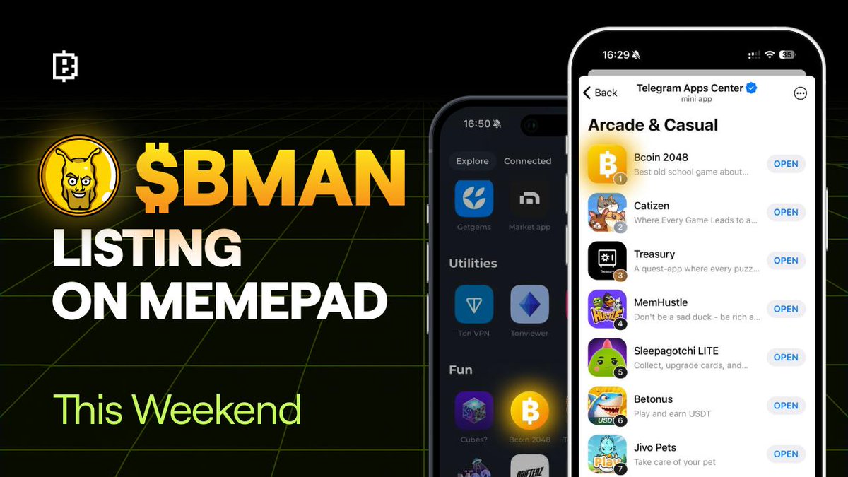 Blum (@blumcrypto) on Twitter photo ๐ฃ New token launch on Blum Memepad this weekend โ $BMAN!
$BMAN is the first meme backed by a Telegram game <a href="/Bcoin2048/">Bcoin</a>.
Itโs launching during <a href="/TON_Fest/">TON Festival</a>, is already #1 on <a href="/tappscenter/">Telegram Apps Center</a> leaderboard, and is featured in <a href="/tonkeeper/">Tonkeeper</a> browser.
๐ฎ Play the game: t.me/Bcoin2048bot/aโฆ ๐ฃ New token launch on Blum Memepad this weekend โ $BMAN!
$BMAN is the first meme backed by a Telegram game <a href="/Bcoin2048/">Bcoin</a>.
Itโs launching during <a href="/TON_Fest/">TON Festival</a>, is already #1 on <a href="/tappscenter/">Telegram Apps Center</a> leaderboard, and is featured in <a href="/tonkeeper/">Tonkeeper</a> browser.
๐ฎ Play the game: t.me/Bcoin2048bot/aโฆ