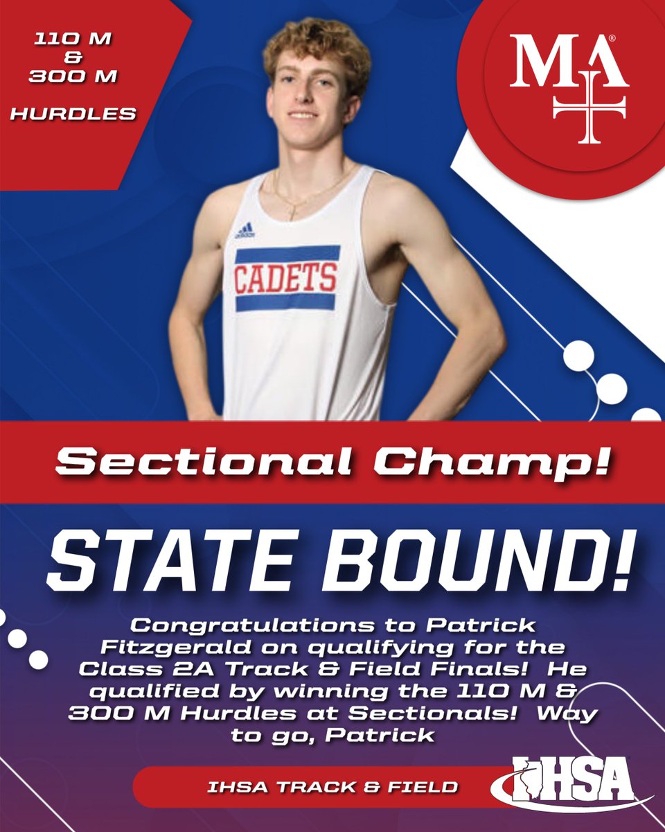 Marmion Athletics (@marmionad) on Twitter photo STATE BOUND! Congratulations to senior, Patrick Fitzgerald, on qualifying for the Class 2A Track & Field Finals! Patrick won both the 110 M & 300 M Hurdles at Sectionals to earn a trip downstate! Way to go, Patrick! <a href="/MarmionXCTF/">Marmion XC & Track</a> STATE BOUND! Congratulations to senior, Patrick Fitzgerald, on qualifying for the Class 2A Track & Field Finals! Patrick won both the 110 M & 300 M Hurdles at Sectionals to earn a trip downstate! Way to go, Patrick! <a href="/MarmionXCTF/">Marmion XC & Track</a>