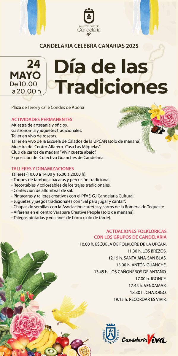 ¿Buscas el plan perfecto para mañana? ¡Lo tenemos! 😉

El Día de las Tradiciones de Candelaria llega este sábado 24 de mayo para sumergirnos en lo mejor de nuestra cultura.

#candelariaviva