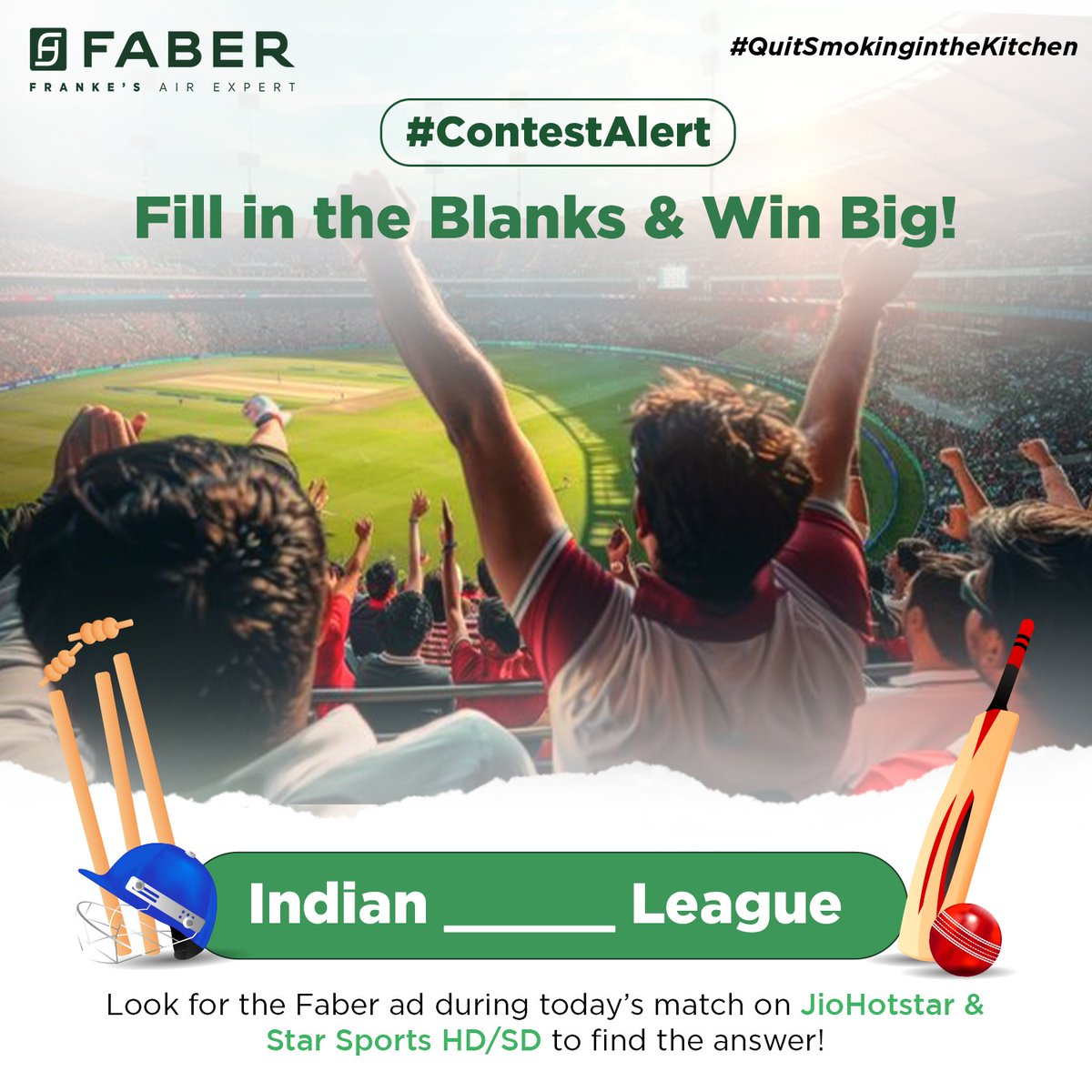 #ContestAlert

Tune into today’s match on JioHotstar or Star Sports HD/SD and watch out for the Faber ad. Spot the right answer and drop it in the comments below!

How to enter:
📷 Follow us
📷 Share this post
📷 Tag 3 friends in the comments using

#QuitSmokingInTheKitchen