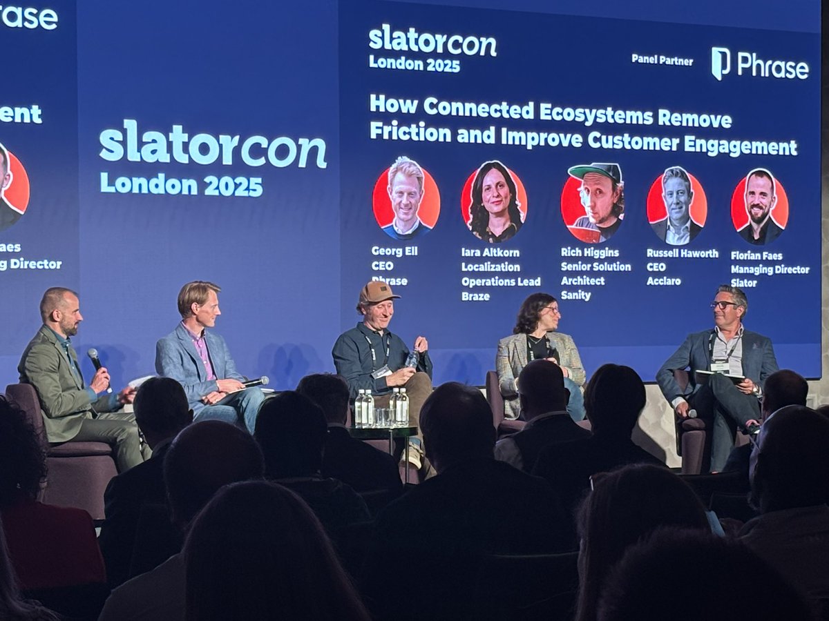 slatornews's tweet image. 🔗 Integration meets innovation at #SlatorCon London with @PhrasePlatform’s Georg Ell, @acclaro_inc’s Russell Haworth, @Braze’s Iara Altkorn, and @sanity_io’s Rich Higgins, joining the panel: How Connected Ecosystems Remove Friction &amp;amp; Improve Customer Engagement

Discover how…