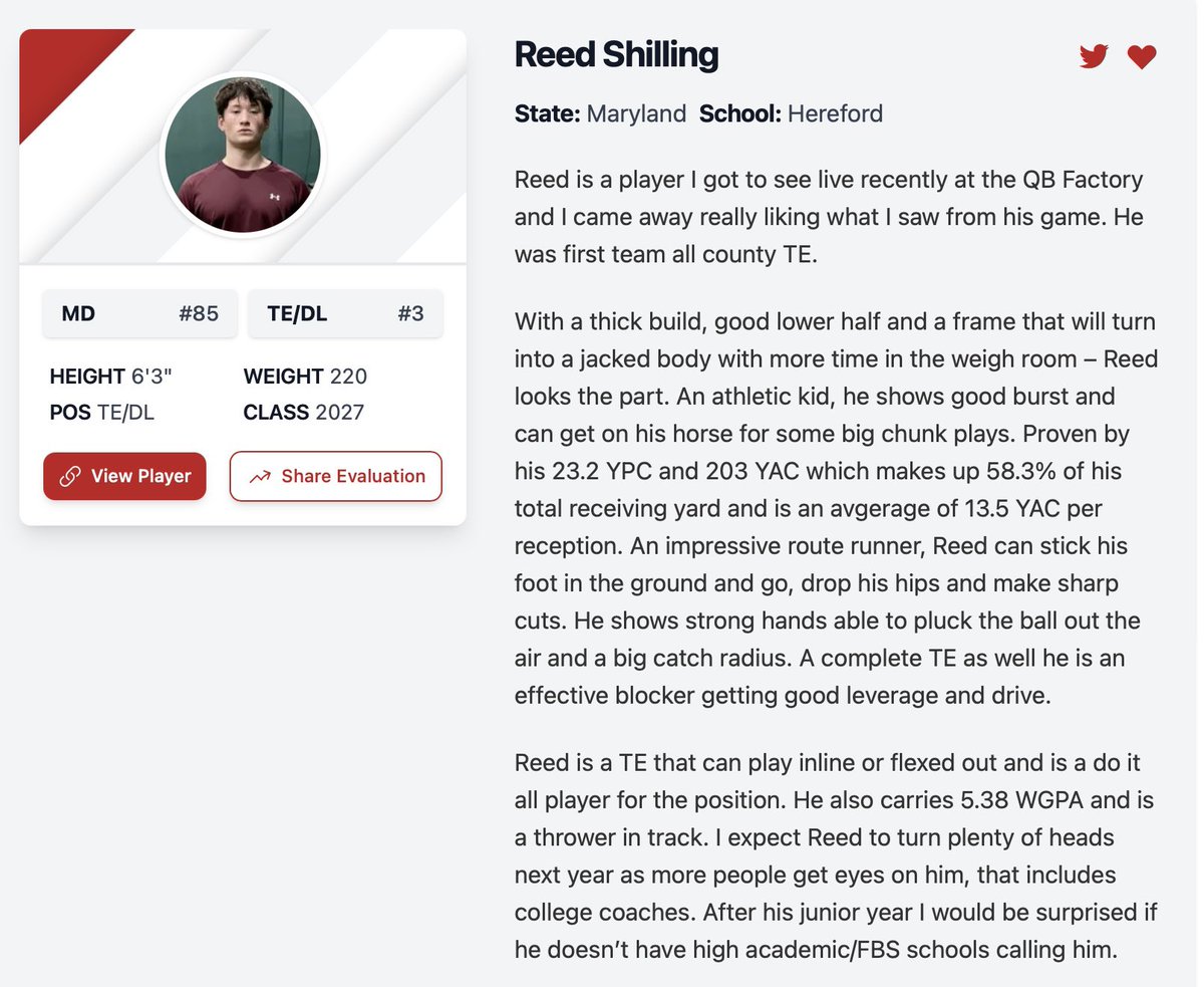 Thanks again to <a href="/tdhald/">Todd Haldis</a> for the evaluation from this winter. Only have gotten bigger, faster, and stronger since then and can’t wait to compete this year!
<a href="/tdhald/">Todd Haldis</a> <a href="/QBCoachBaucia/">Chris Baucia</a> <a href="/QB_Factory/">Quarterback Factory</a> <a href="/PrepRedzoneMD/">Prep Redzone Maryland</a> <a href="/HHSBullsFB/">Hereford High School Football</a>