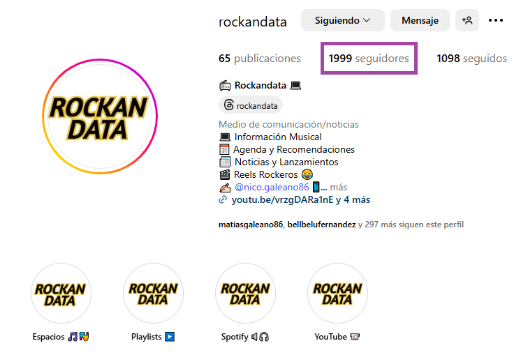 🚨 ¡Estamos a UNO de los 2000 seguidores en @rockandata! 🚀
¿Querés ser parte de la historia? 🎸
Seguinos y ayúdanos a cruzar la barrera de los 2K 💥
¡Vamos que falta el último empujón! 🙌