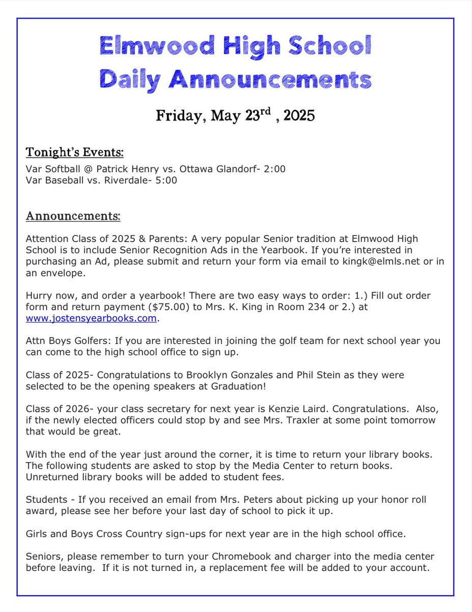 Elmwood High School Principal (@elmwood_hs) on Twitter photo 