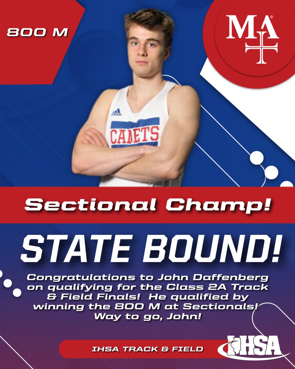 Marmion Athletics (@marmionad) on Twitter photo STATE BOUND! Congratulations to senior, John Daffenberg, on qualifying for the Class 2A Track & Field Finals! John won the 800 M race at Sectionals to earn a trip downstate! Way to go, John! <a href="/MarmionXCTF/">Marmion XC & Track</a> STATE BOUND! Congratulations to senior, John Daffenberg, on qualifying for the Class 2A Track & Field Finals! John won the 800 M race at Sectionals to earn a trip downstate! Way to go, John! <a href="/MarmionXCTF/">Marmion XC & Track</a>