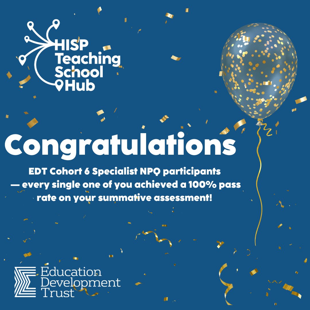 Huge congratulations to our incredible EDT Cohort 6 Specialist NPQ participants — every single one of you achieved a 100% pass rate on your summative assessment! 🌟

#NPQSuccess #EDTCohort6 #EducationLeadership  #100PercentPassRate #FutureLeaders
