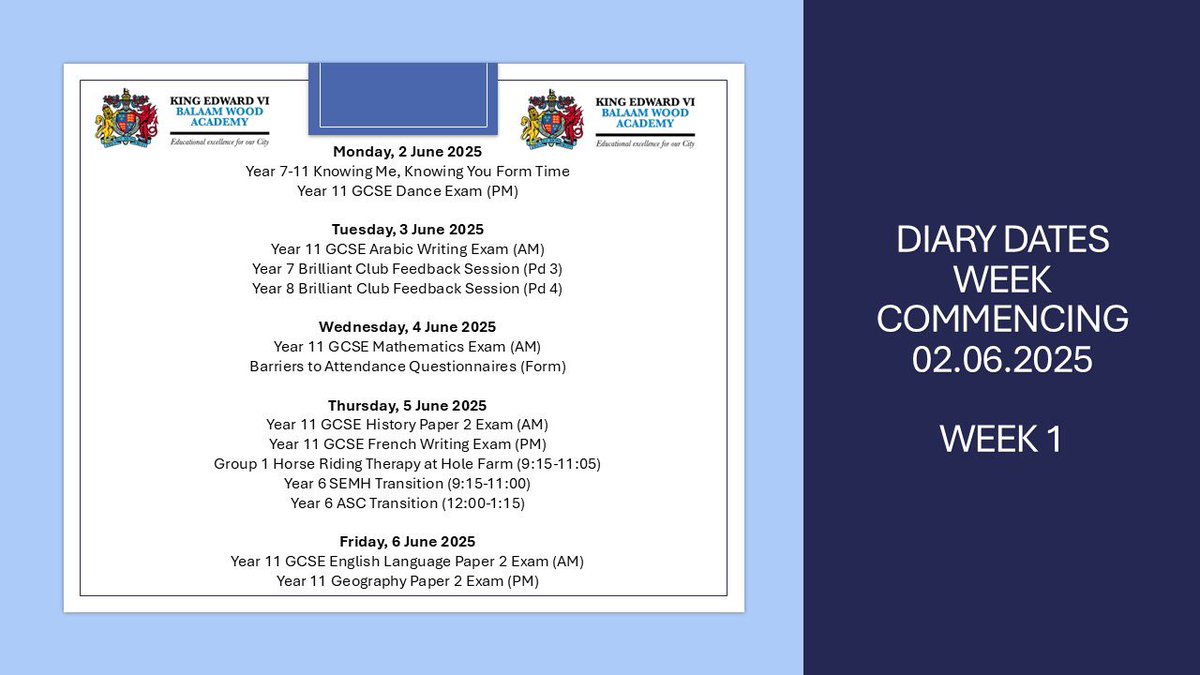 Happy Friday! 💙📘
Here are your diary dates for the first week back after half term!