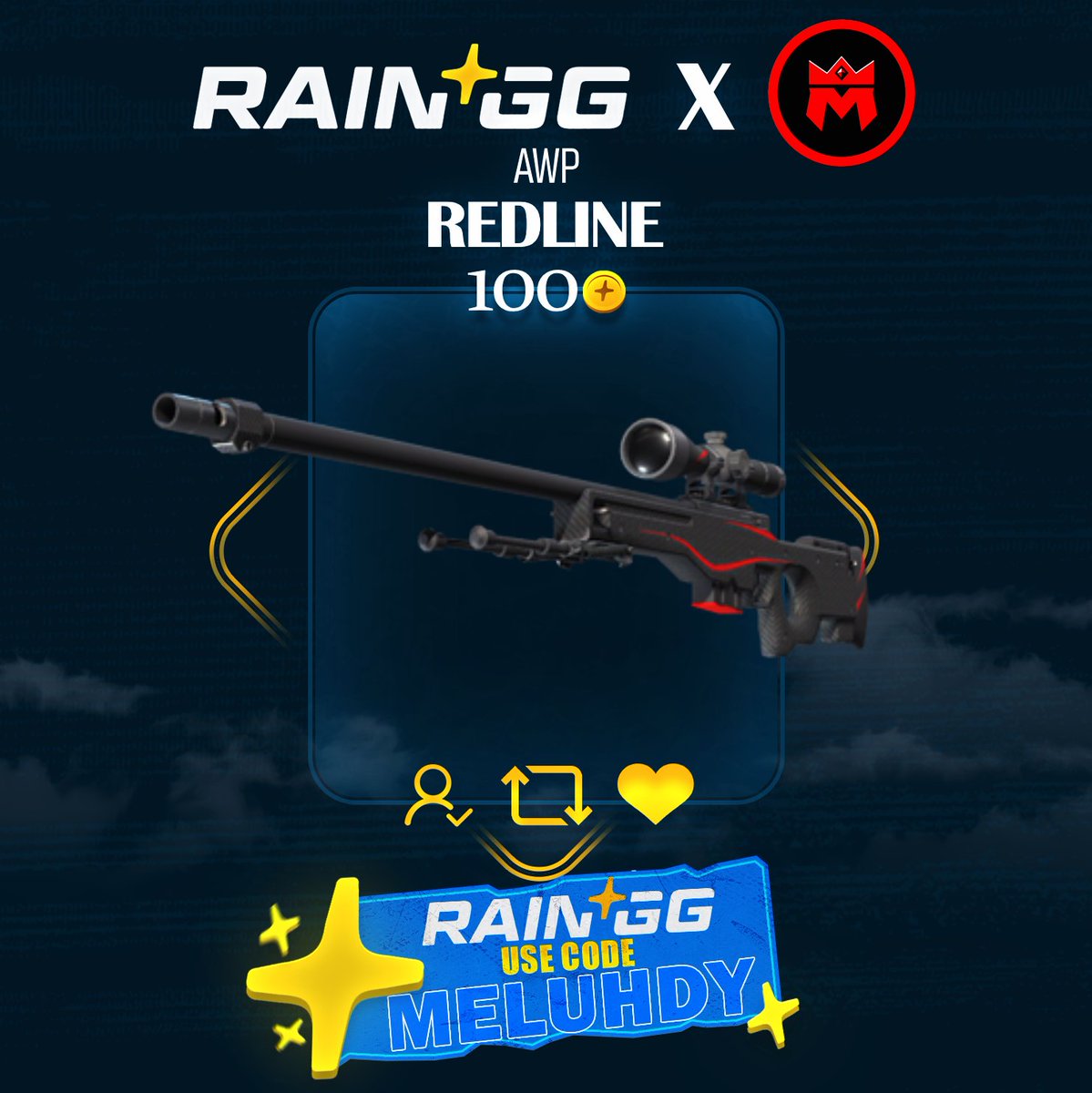 💰$100 GIVEAWAY 💰

To celebrate <a href="/raindotgg/">Rain.gg</a>'s 1st birthday, we are giving away 100 coins to a random winner who completes the steps below!

1. Follow <a href="/mmeluhdy/">Meluhdy</a> &amp; <a href="/raindotgg/">Rain.gg</a> 
2. Retweet &amp; Like
3. Tag a friend

If you win and you're a code ''Meluhdy'' user on Rain, you will get a