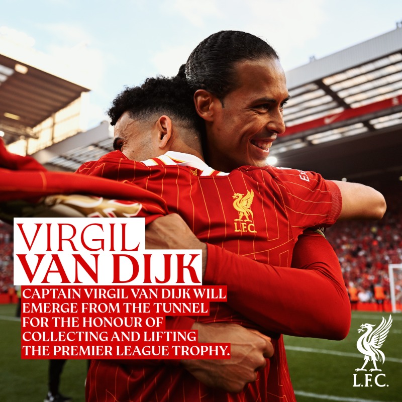 LFC's tweet photo. See the planned key timings for our  Premier League trophy celebrations post-match at Anfield on Sunday 🏆😍