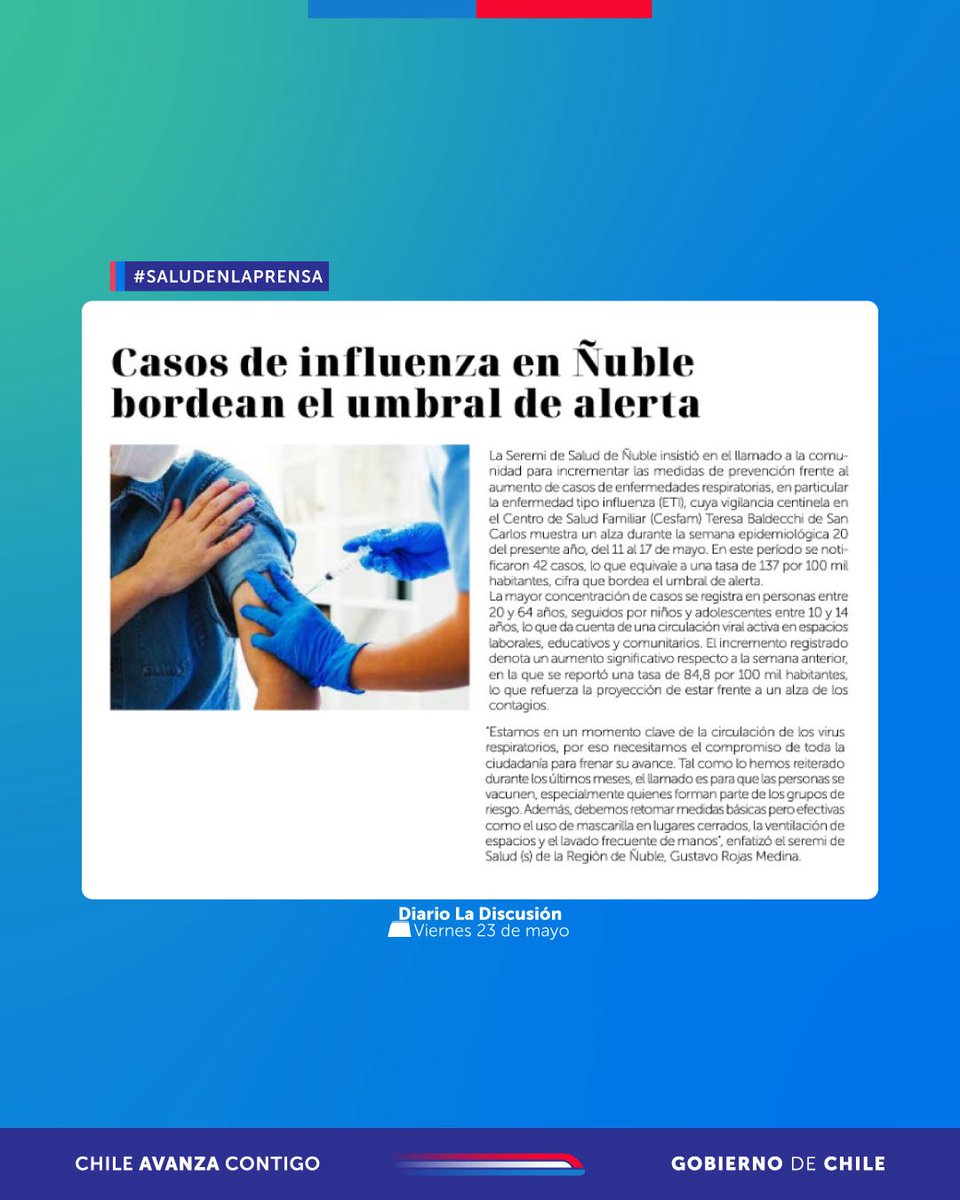 #𝑯𝒐𝒚𝑬𝒏𝑳𝒂𝑷𝒓𝒆𝒏𝒔𝒂 📰
El diario Crónica Chillán y La discusión destacaron el refuerzo de las medidas preventivas ante peak de enfermedades respiratorias en Ñuble.