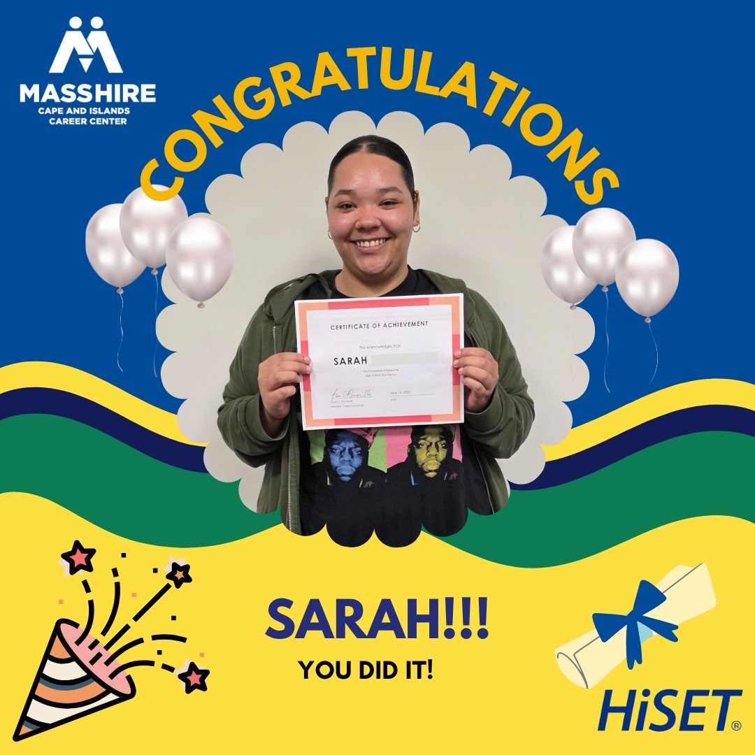 Today we are celebrating our latest HiSET graduate! 👍😀🎓 Sarah has successfully completed our HiSet course and earned his high school equivalency. YAY!!  Earning your high school diploma is a crucial step toward achieving your career aspirations.
#FollowYourDreams
#Graduation