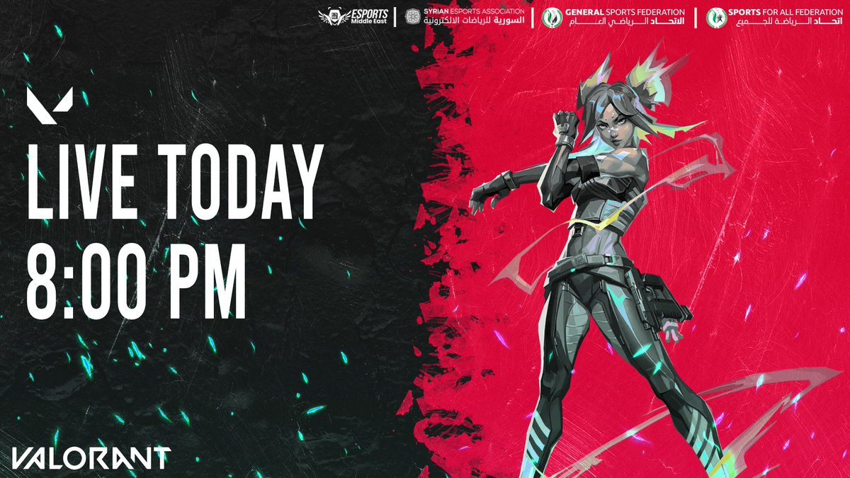 البث المباشر للتصفيات السورية في لعبة VALORANT تابعونا اليوم بتمام الساعة 8 مساءً بتوقيت دمشق. 

رابط البث المباشر: youtube.com/watch?v=10PWBT…

مع المعلقين <a href="/Rub1ckcast/">Rub1ck</a> و <a href="/1Gengen1/">Omar Nakkaa @EWC</a>