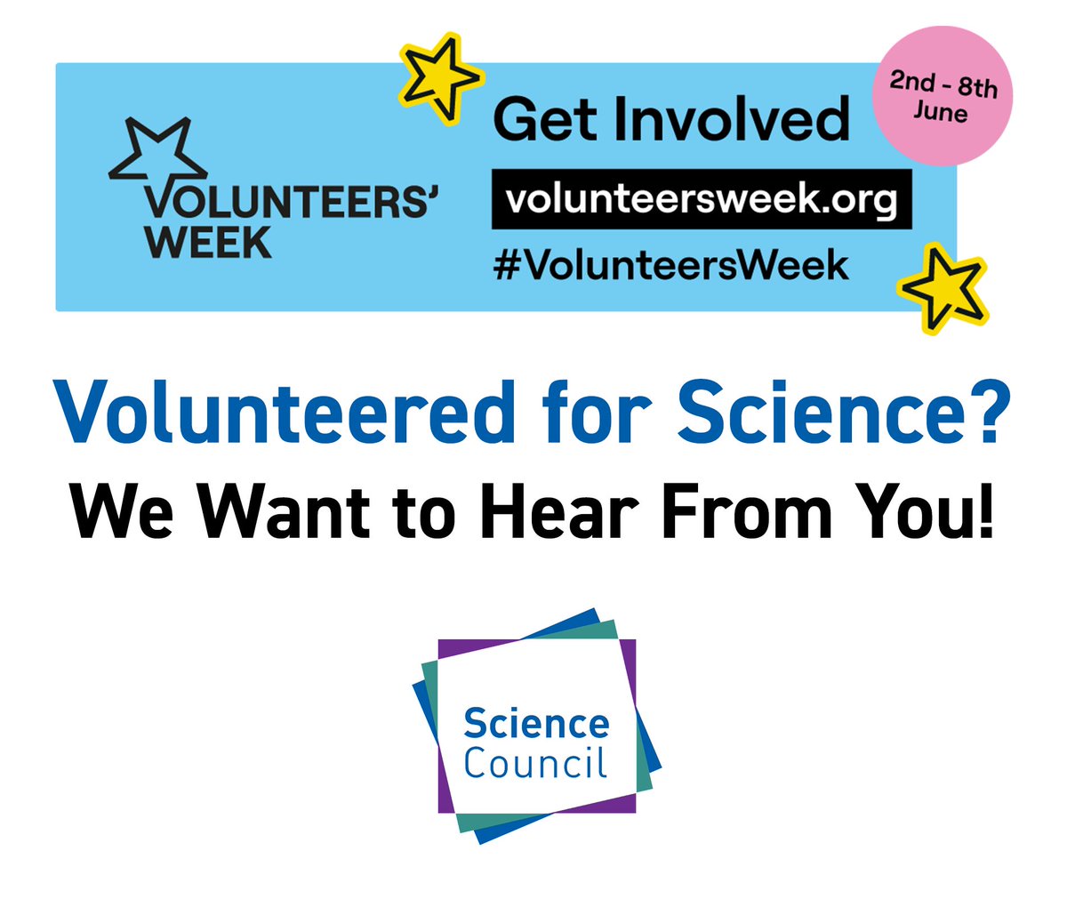 Science Council (@science_council) on Twitter photo 🌟Share Your Volunteering Experience🌟
If you volunteer in the scientific field or with the Science Council, we want to hear from you! Help us celebrate science volunteers during Volunteers’ Week.
DM us or email marketing@sciencecouncil.org to tell us your story!
#VolunteersWeek 🌟Share Your Volunteering Experience🌟
If you volunteer in the scientific field or with the Science Council, we want to hear from you! Help us celebrate science volunteers during Volunteers’ Week.
DM us or email marketing@sciencecouncil.org to tell us your story!
#VolunteersWeek