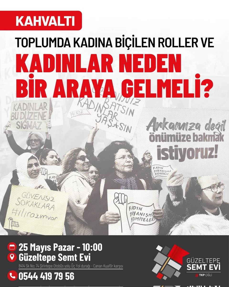 Güzeltepe semtevi-çiğli (@guzeltepe_se) on Twitter photo KADINLAR BU DÜZENE SIĞMAZ !
Gericiliğe, şiddete, eşitsizliğe karşı yalnız değiliz. Dayanışmadan ve birbirimizden güç alıyoruz. Pazar günü semt evimizde kahvaltıda buluşuyoruz.
Mahallemizdeki tüm kadın dostlarımızı bekleriz 🌸
<a href="/IzmirKdk/">İzmir Kadın Dayanışma Komiteleri</a> KADINLAR BU DÜZENE SIĞMAZ !
Gericiliğe, şiddete, eşitsizliğe karşı yalnız değiliz. Dayanışmadan ve birbirimizden güç alıyoruz. Pazar günü semt evimizde kahvaltıda buluşuyoruz.
Mahallemizdeki tüm kadın dostlarımızı bekleriz 🌸
<a href="/IzmirKdk/">İzmir Kadın Dayanışma Komiteleri</a>