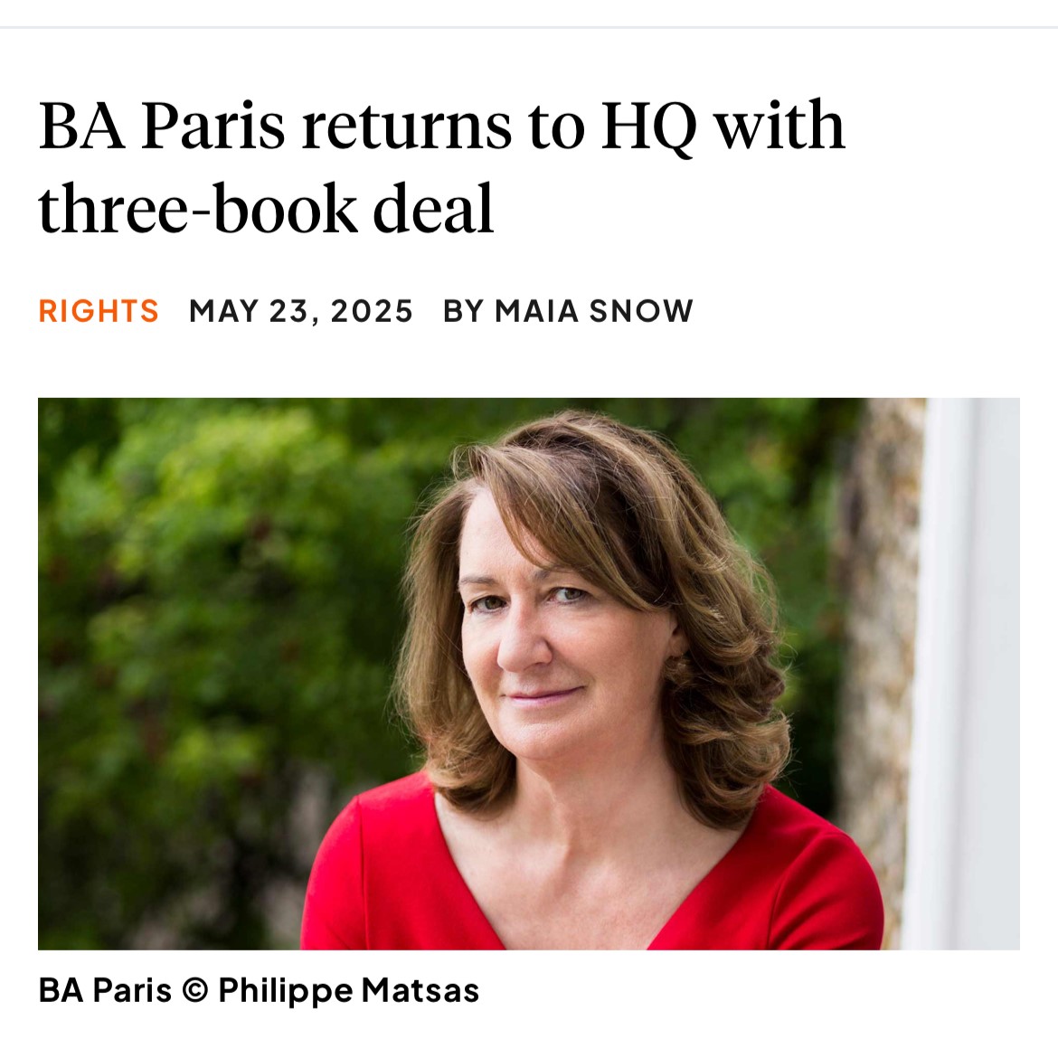 HQ Stories (@hqstories) on Twitter photo We are so excited that B.A. Paris <a href="/baparisauthor/">B.A. Paris</a>, bestselling author of Behind Closed Doors, is returning to HQ with a three-book deal!
Read more about it here: bit.ly/4ducU3P We are so excited that B.A. Paris <a href="/baparisauthor/">B.A. Paris</a>, bestselling author of Behind Closed Doors, is returning to HQ with a three-book deal!
Read more about it here: bit.ly/4ducU3P