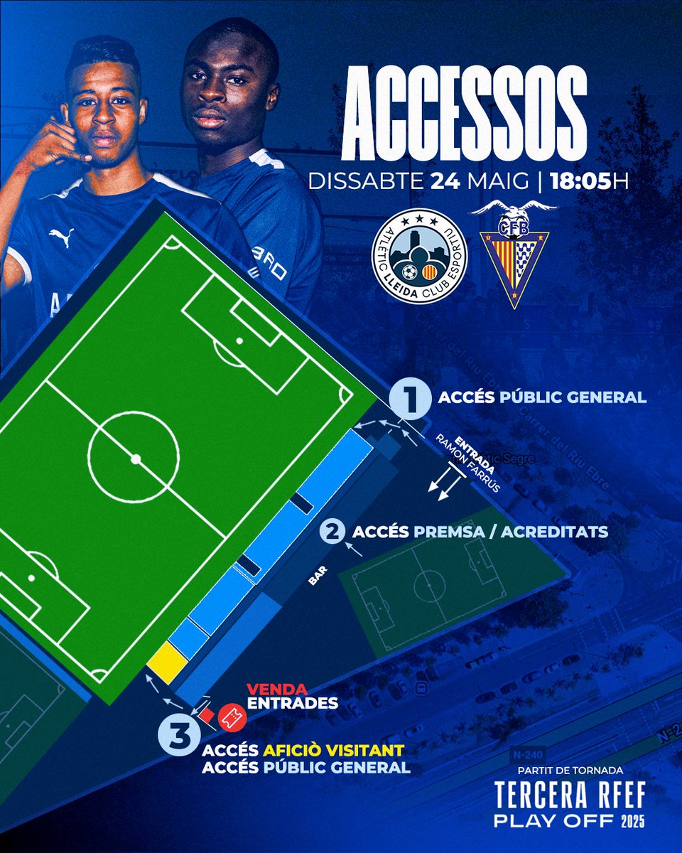 🎟️ Demà és el dia!
Arriben els play-offs i necessitem que la gent respiri futbol des del primer minut! 💙⚽

🔽 Aquí tens el MAPA D’ACCESSOS perquè puguis entrar fàcil i ràpid a l’estadi. Vine amb temps, agafa lloc i fes-te sentir!

🔥 Tots units per somiar en gran. Ens veiem al