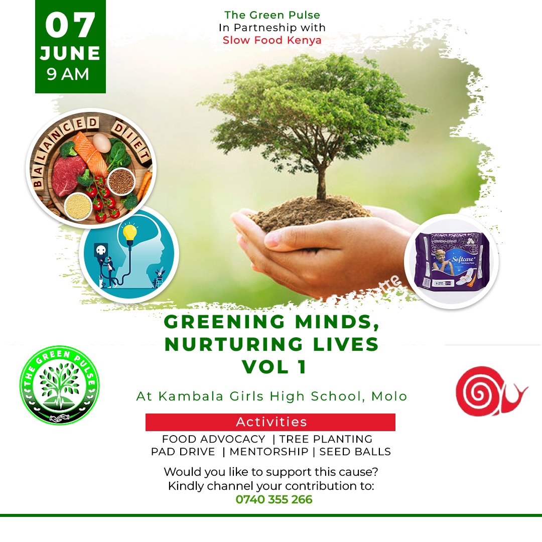🚨Get ready for an inspiring event! The Green Pulse is thrilled to partner with Slow Food Kenya for a special day at Kambala Girls High School in Molo on June 7th.

We're bringing together  - mentorship sessions to empower young minds, hands-on tree planting and seedball throwing