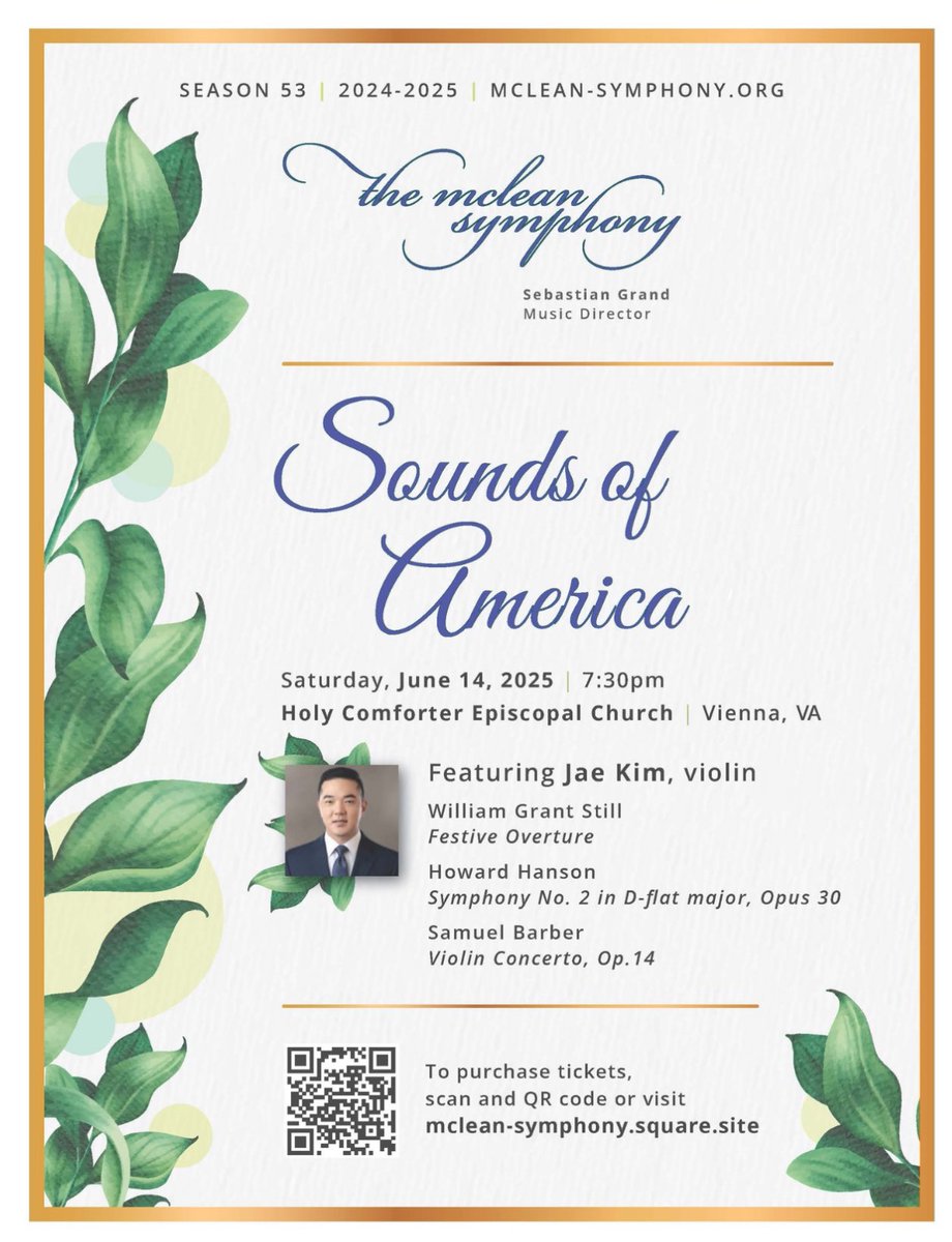 JaeKimMD's tweet photo. 🎻 Mark your calendar: June 14 in Vienna, VA! I’m performing Barber’s Violin Concerto with The McLean Symphony.
Violin has been a large part of my life. The discipline + artistry in music shape how I care for patients.
Hope to see you there! #Violinist #LiveMusic #FacialPlastics https://t.co/WL8FKsJ5Ek