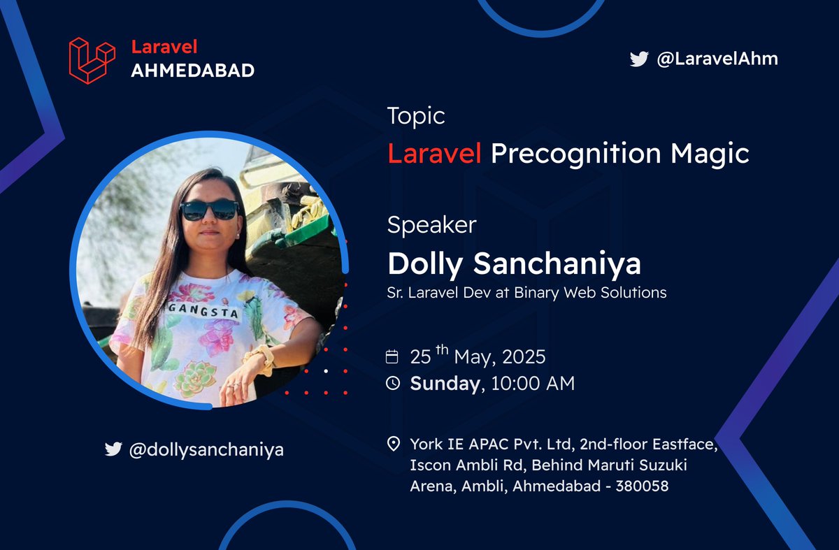 LaravelAhm's tweet image. ✨ Laravel Magic is coming your way!
Join us at Laravel Ahmedabad Meetup as @DollySanchaniya breaks down Laravel Precognition Magic!
🗓 25th May | ⏰ 10 AM | 📍 York IE, Ahmedabad
Don’t miss this power-packed session with the community!
@laravelphp @LaraconIN #LaravelAhmedabad
