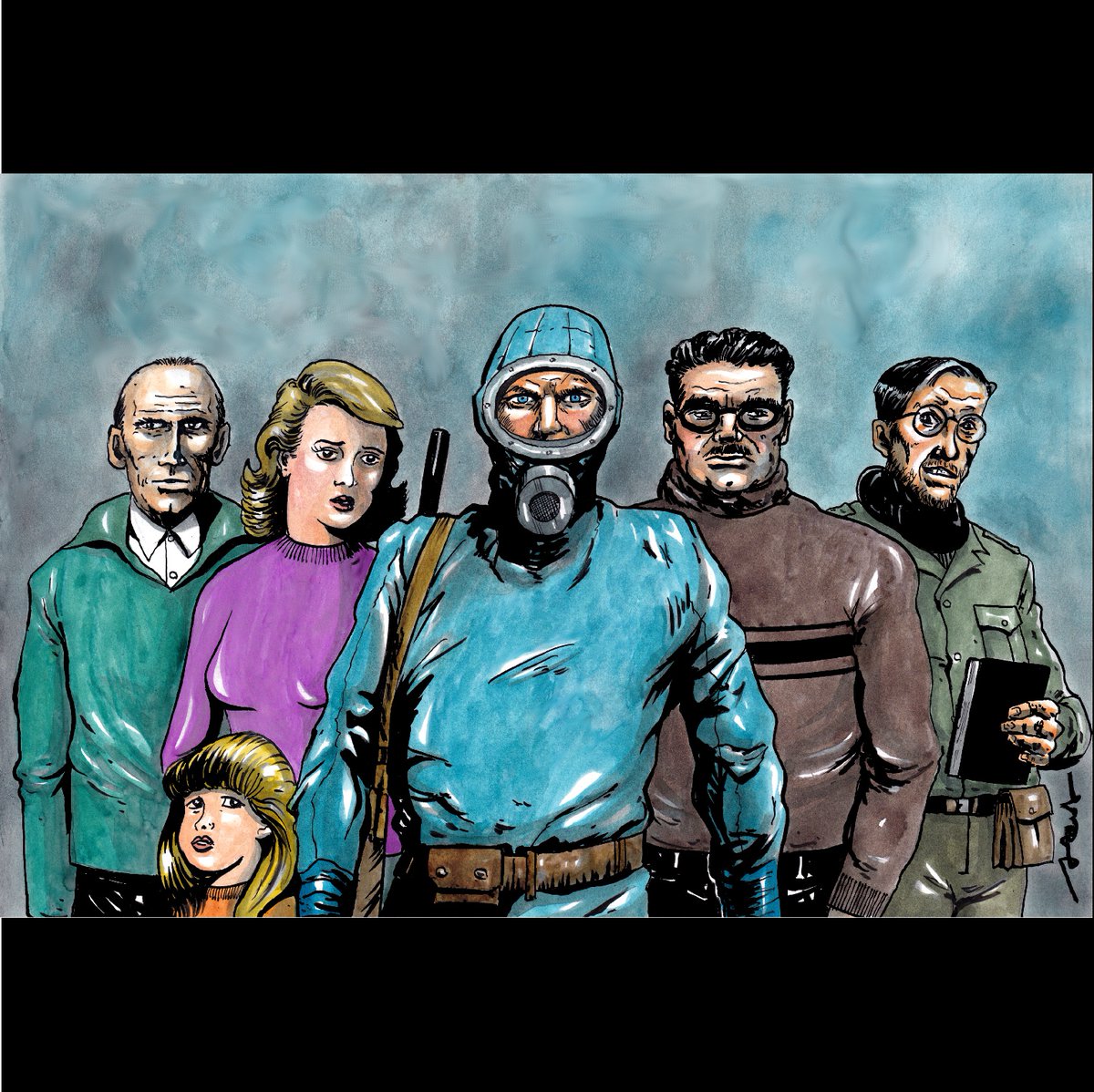 Guille_Arena's tweet photo. Ilustraciión de la familia ETERNAUTA. Realizada con tintas sobre papel Bristol. 42x30 cms https://t.co/KYgfl4weVc