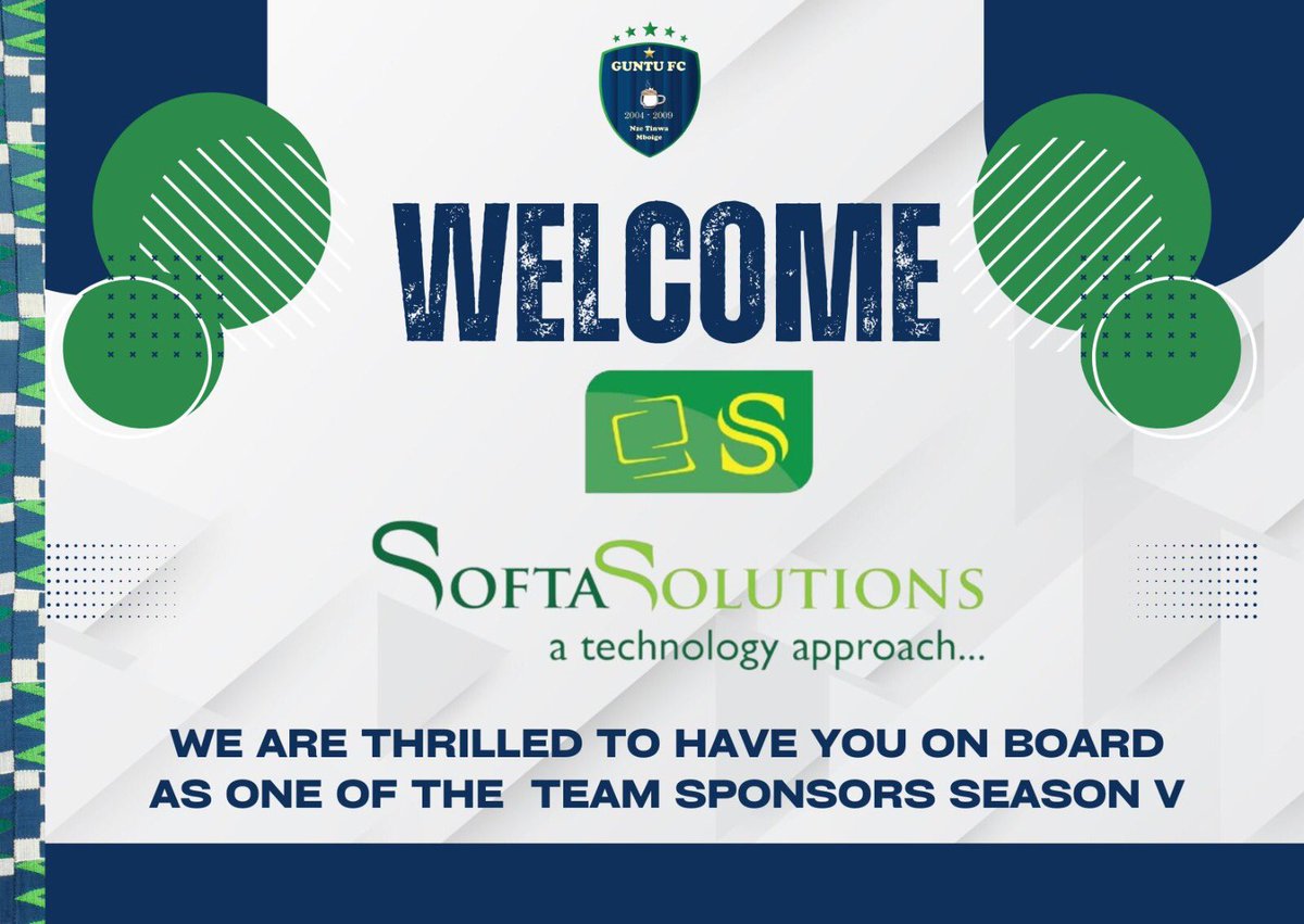 FC Guntu (@fcguntu) on Twitter photo Welcome back, Softa Solutions
We are excited for your return as our 3rd sponsor in the <a href="/Butiki_League/">Butiki League</a>
You highlight a shared commitment to growth,teamwork and innovation. Here is to another season of goals,grit and IT solutions.
<a href="/DrJosh03/">Joshua</a> <a href="/BuniChristopher/">Buni Christopher</a> Welcome back, Softa Solutions
We are excited for your return as our 3rd sponsor in the <a href="/Butiki_League/">Butiki League</a>
You highlight a shared commitment to growth,teamwork and innovation. Here is to another season of goals,grit and IT solutions.
<a href="/DrJosh03/">Joshua</a> <a href="/BuniChristopher/">Buni Christopher</a>