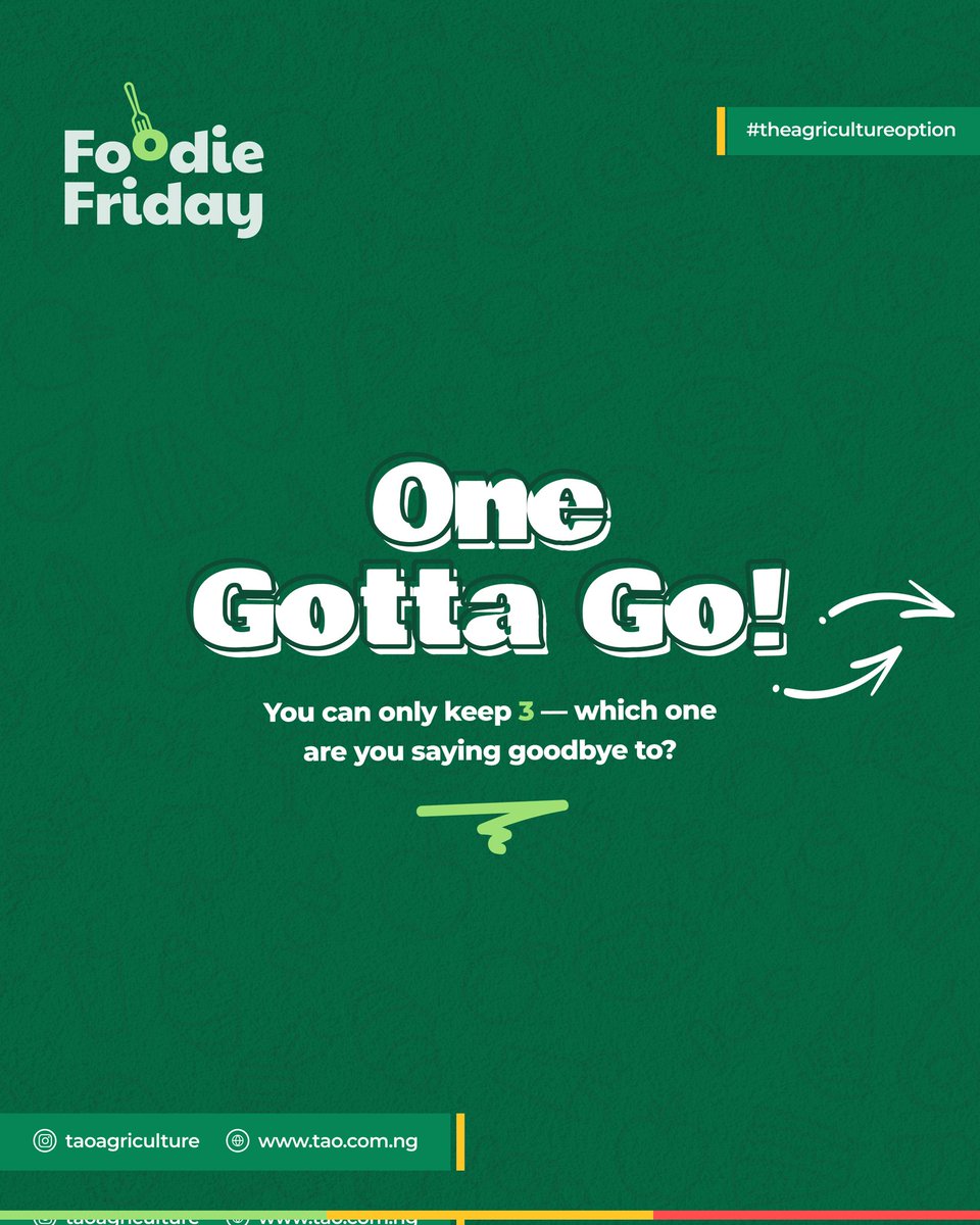 TAO_Agriculture's tweet image. It’s tough, but we wanna know — what’s leaving your foodie squad? 👇
Drop your answers in the comments and let the friendly food fights begin! 😅

#foodiefriday #sweetaddiction #dessertfirst#tao#theagricultureoption