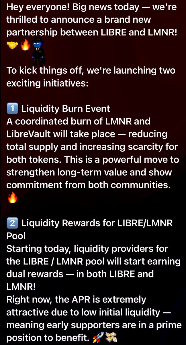 X_LMNR's tweet photo. ๐จ $LMNR ๐ค $LIBRE ๐จ
LIQUIDITY INITIATIVES GOING LIVE!!
$LMNR+ $LIBREVAULT ๐ & ๐ฅ
$LMNR + $LIBRE DUAL REWARDS
#LEGENDSNEVERDIE
#XLM #STELLAR #LUMEME #SCOPULY #LOBSTR @LibreXLM
๐ LMNR + LIBRE COLLAB INFO ๐ https://t.co/wBvBXOlPdk