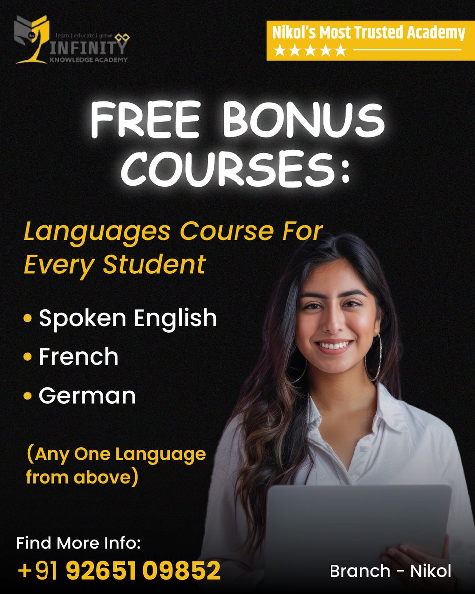 ikaeduacademy's tweet image. Boost Your Career with Bonus Language Skills!
✅ Choose from:
Spoken English
French
German

📍 Visit us at Nikol
📞 Call Now: +91 92651 09852
🌐 ikaedu.co.in

#InfinityKnowledgeAcademy #FreeLanguageCourse 
#BoostYourCareer #LearnLanguages #SpokenEnglish
