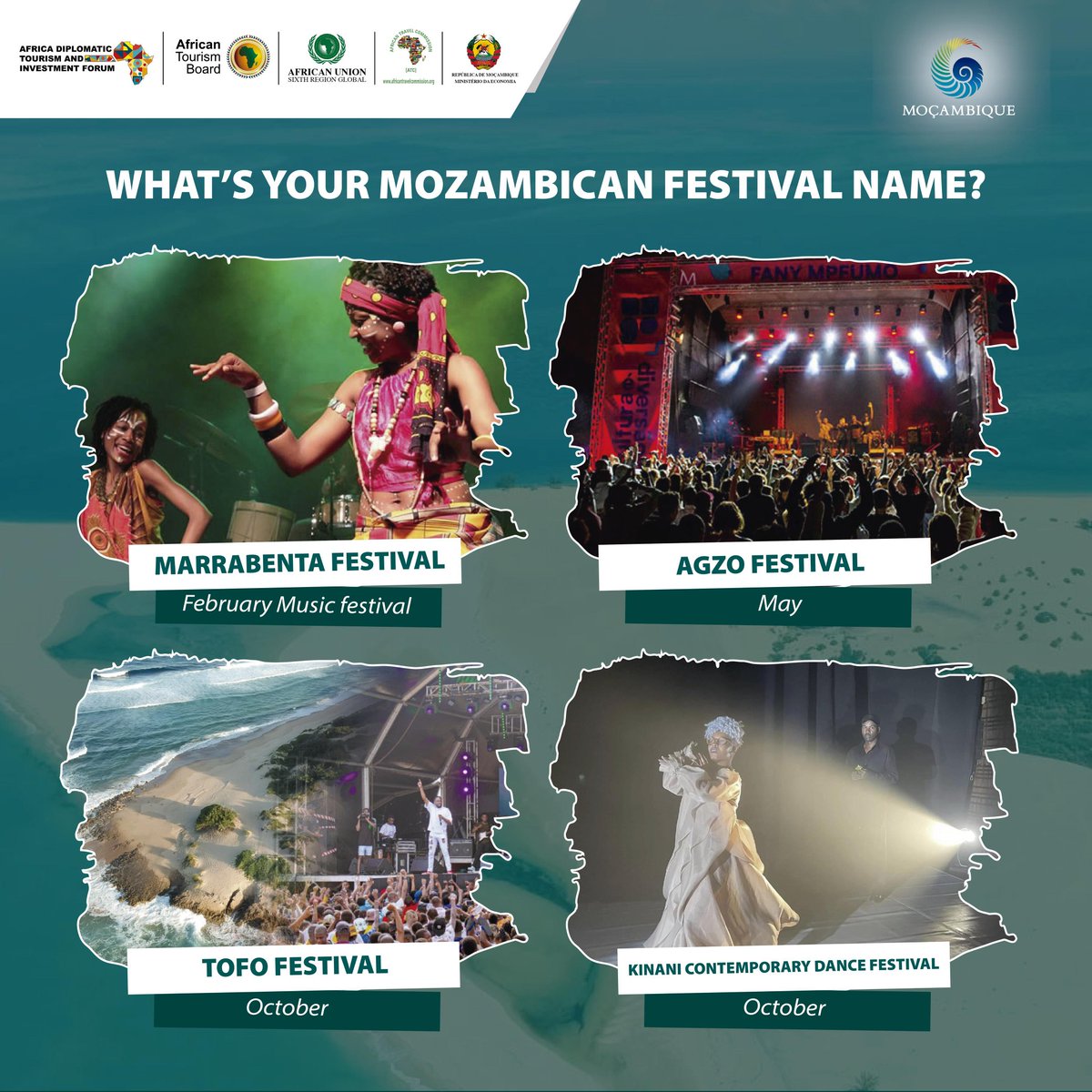Africa_D_forum's tweet photo. What’s your Mozambican festival name?
Feel the beats of Marrabenta in Feb, vibe with AGZO in May, or dance your heart out at Tofo & Kinani in October!
Mozambique is calling, which fest are you picking?
#VisitMozambique #AfricanFestivals #TravelAfrica #FestivalFriday https://t.co/8Mp40ynacj