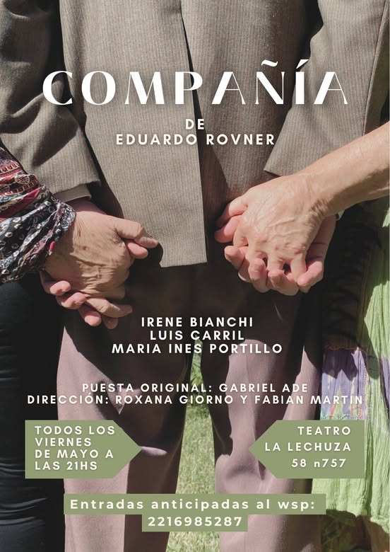 #LaPlata #Teatro 
La que avisa no traiciona. Hoy a las 21 hs en La Lechuza nos despedimos de "Compañía", esta divertida comedia de Eduardo Rovner q le deja al espectador mucha tela para cortar. Te la vas a perder? Comprá YA tu entrada al whatsapp del flyer. Gracias por apoyarnos!
