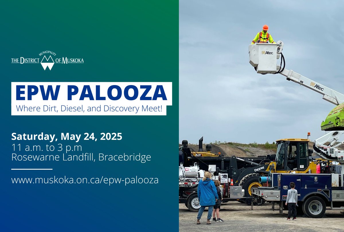 🚨 Don’t forget the second annual EPW Palooza is happening this Saturday! 🚨

Grab the family and head to Rosewarne Landfill in Bracebridge for a free, fun-filled day celebrating the amazing folks who keep Muskoka moving! 

📅 Saturday, May 24, 2025
📍 Rosewarne Landfill, 1091