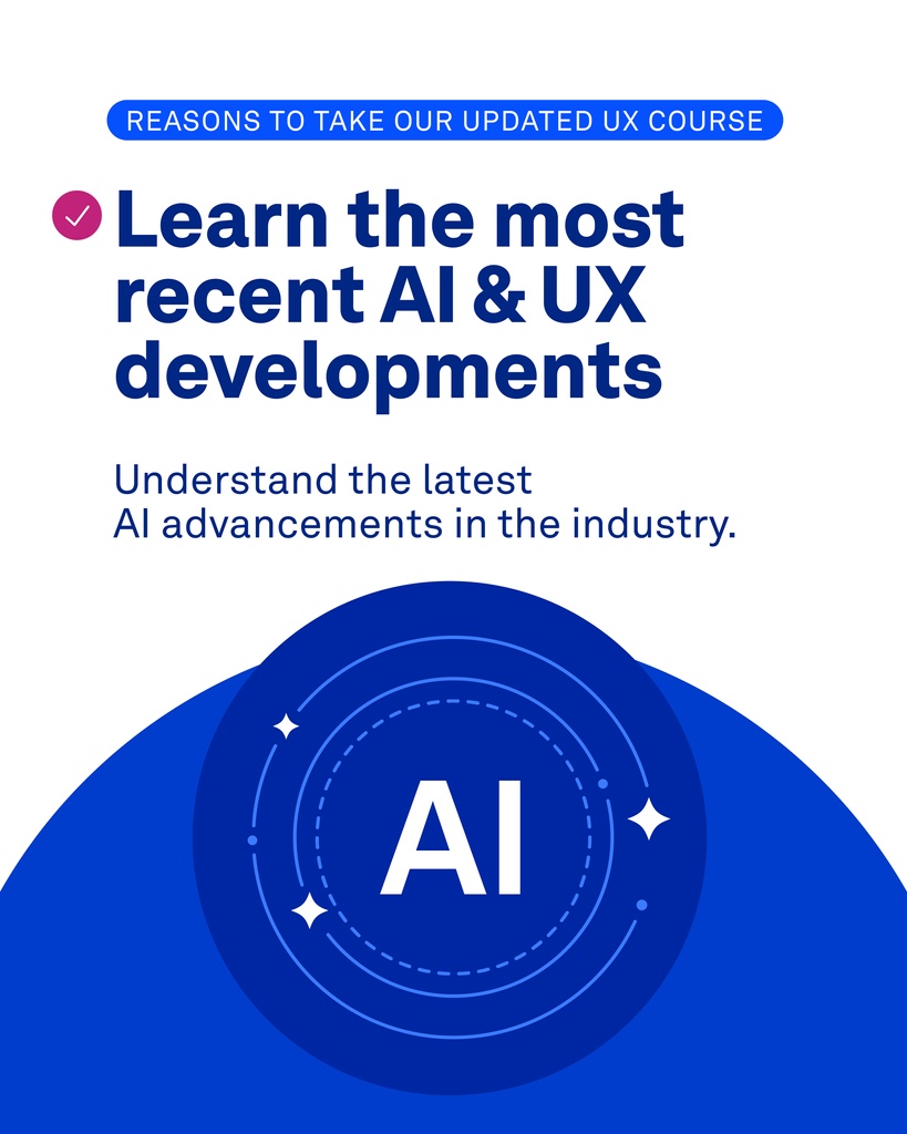 Through our updated UX course, we will dive into the world of AI-driven design. From cutting-edge AI advancements to their impact on user experience.⁠
⁠
Follow this link: l8r.it/4QUf to learn more. ✨️⁠
⁠
 #AIDesign #UXInnovation #Design